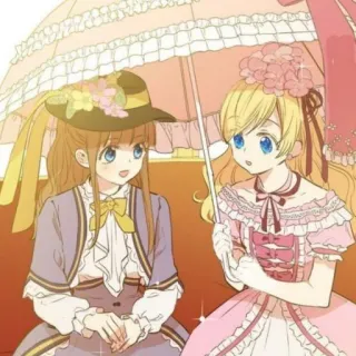 👑 663ac830 garotas anime, desenho animado, ilustração, mulheres jovens, bonito, kawaii, vestido, guarda-sol telegram sticker