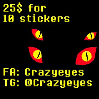 👀 8502a6eb 25$ for 10 stickers
FA: Crazyeyes
TG: @Crazyeyes stickers, ogen, griezelig, uitverkoop, digitale kunst telegram sticker