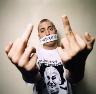 🖕 9329e71e Eminem I DON'T CARE rapper, middle finger, music, offensive whatsapp sticker