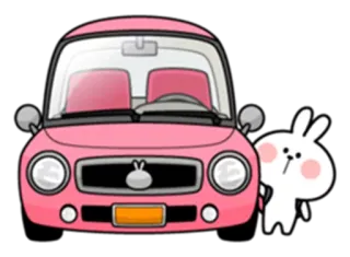 🚗 e36a7745 토끼, 자동차, 핑크, 만화, 귀여운, 동물, 교통 telegram sticker