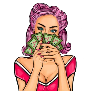 🤑 d6122667 Pin-up, Carte da gioco, Capelli rosa, Donna, Retro, Vintage, Gioco d'azzardo, Gioco di carte telegram sticker