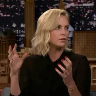 💣 8ea47ae8 Charlize Theron, atriz, loira, entrevista, talk show telegram sticker