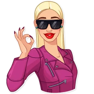 😎 0f122717 wanita, pirang, kacamata hitam, jaket, mode, gadis, gestur OK, kartun telegram sticker