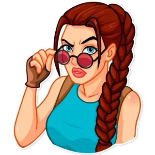 😒 9ff97a5e Lara Croft Tomb Raider Lara Croft, Tomb Raider, video game, petualang, kacamata, kartun, karakter wanita telegram sticker