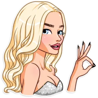 👌 a764f7e3 wanita pirang, tokoh kartun, gestur OK, animasi, stiker, wanita telegram sticker