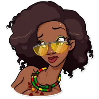 🤨 abc5e7e1 wanita, afrika, kacamata hitam, kalung, potret, stiker, kartun telegram sticker