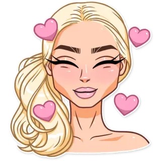 🥰 e8057e6e kartun, wanita, pirang, hati, cinta, potret, stiker telegram sticker