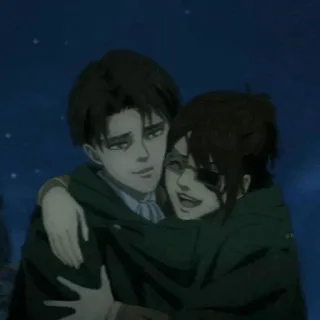 🗝 71bcb55c Levi Attack on Titan anime, characters, Levi, Hange, hug, friendship whatsapp sticker