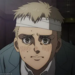 💈 e7688025 Falco Grice Attack on Titan anime, Falco Grice, diperban, lelah, serius whatsapp sticker