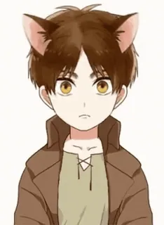 🐾 0d58fead Eren Yeager Attack on Titan 艾伦·耶格尔, 进击的巨人, 动漫, 猫耳, 卡通, 粉丝作品 telegram sticker