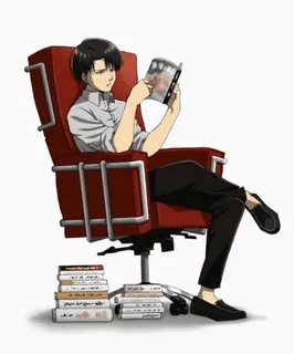 📙 f7644872 Levi Ackerman Attack on Titan 动漫, 阅读, 人物, 椅子, 书, 漫画 telegram sticker