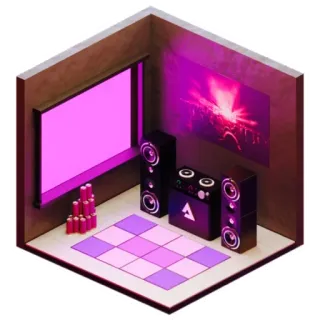 🏢 524c404c habitación, pixel art, centro de entretenimiento, isométrico, diseño de interiores, altavoces telegram sticker