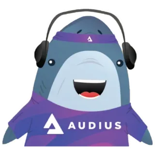 🦈 91e75e58 AUDIUS tiburón, auriculares, audius, música, mascota, dibujos animados, animal, lindo telegram sticker