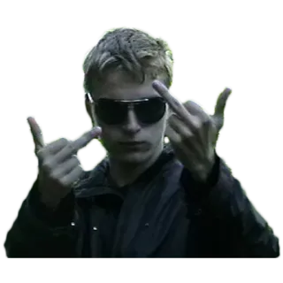 🖕 83acd28f dedo corazón, ofensivo, gesto, gafas de sol, actitud whatsapp sticker