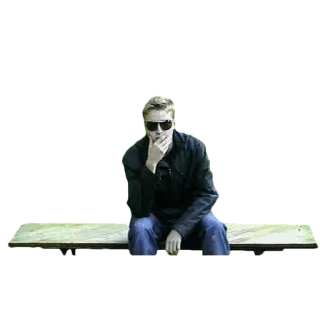 🤔 c0738eea hombre, sentado, banco, gafas de sol, casual, exterior whatsapp sticker