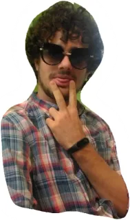 😎 fdfa13fa persona, uomo, occhiali da sole, camicia a quadri, segno di pace, casual telegram sticker