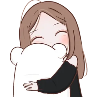 ♥️ f1be1b50 만화, 소녀, 포옹, 베개, 귀여운, 카와이, 애니메이션 telegram sticker