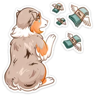 ⏺ 09045eb8 개, 돈, 날아다니는 돈, 만화, 금융, 경제 telegram sticker