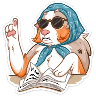 ⏺ 516f707a 개, 할머니, 스카프, 안경, 독서, 책, 만화, 동물 telegram sticker