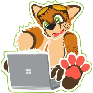 💻 02f5f5d2 Furry, Antropomorf dier, Computer, Laptop, Cartoon, Sticker whatsapp sticker