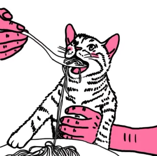 😛 1001cc74 gatto, spaghetti, cibo, mangiare, noodles, rosa, animale whatsapp sticker