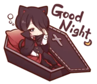 😴 afe4a7f8 Good Night good night, anime, cat, coffin, sleepy, cute telegram sticker
