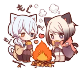 🔥 c5a3833a もぐ anime, cute, campfire, kawaii, friends, winter, japanese, cozy telegram sticker