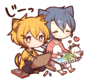 😄 f7f00858 じーっ anime, cat ears, drawing, cute, kawaii, chibi, friends telegram sticker