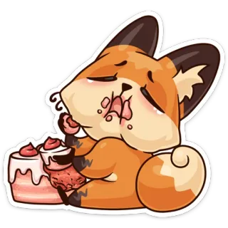 🎂 75194879 rubah, imut, kawaii, kartun, makan, kue, makanan penutup whatsapp sticker