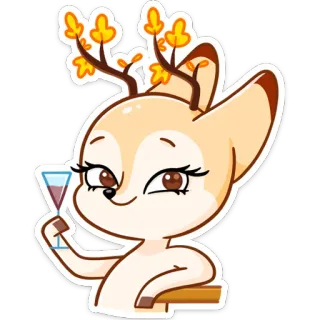 🍸 35a74239 jeleń, kreskówka, zwierzę, kieliszek do wina, toast, jesień, jesień telegram sticker