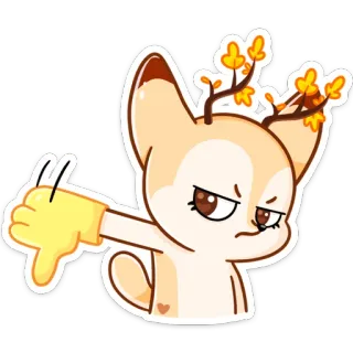 👎 82d013a1 zwierzę, kreskówka, sarna, liście, kciuk w dół, nie lubię, słodki, naklejka telegram sticker
