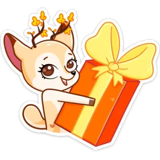 🎁 9371666a jeleń, prezent, prezent, zwierzę, słodki, naklejka, świąteczny telegram sticker