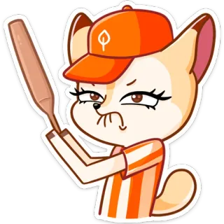 🏏 ec07be1b Fenek, Kreskówka, Baseball, Kij, Zły, Zwierzę, Pomarańczowy, Czapka telegram sticker