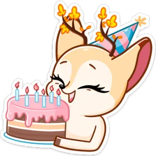 🥳 eec01793 jeleń, urodziny, ciasto, święto, słodki, zwierzę, impreza, świeczki telegram sticker