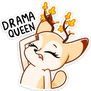 😵 ef647c77 DRAMA QUEEN jeleń, królowa dramatu, kreskówka, zwierzę, poroże, humor, ekspresja telegram sticker