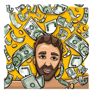 🤑 a4f98b1f dinheiro, riqueza, grana, retrato, desenho animado, dólares, finanças telegram sticker