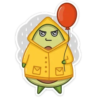 🤡 16ca6378 avocado, ballon, regenjas, cartoon, personage, sticker, illustratie telegram sticker