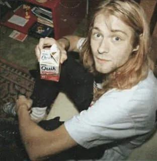 ⚡ 9168e4f0 Kurt Cobain Kurt Cobain, musician, Nirvana, Quik, chocolate milk, 90s telegram sticker