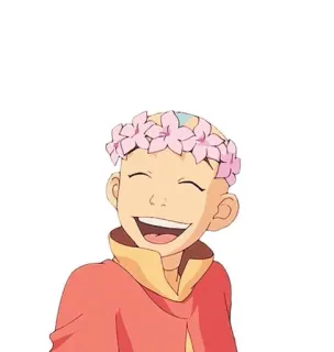 😃 69446ec0 Aang Avatar: The Last Airbender Aang, Avatar, bloemenkrans, cartoon, blij, lachend telegram sticker