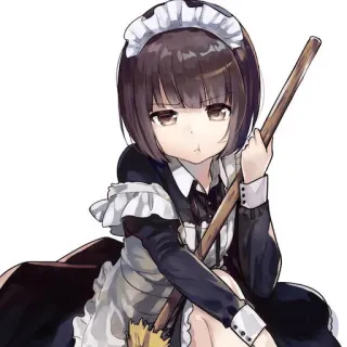 😒 20097c61 maid, anime, cute, manga, kawaii, cleaning, broom telegram sticker