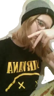 ✌ 5776ddd2 NIRVANA nirvana, banda, música, chapéu, óculos, retrato telegram sticker