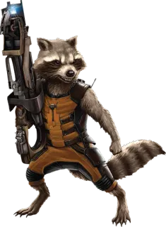😼 5e5225ef Rocket Raccoon Guardians of the Galaxy rocket raccoon, guardian of the galaxy, marvel, raccoon, weapon, character telegram sticker