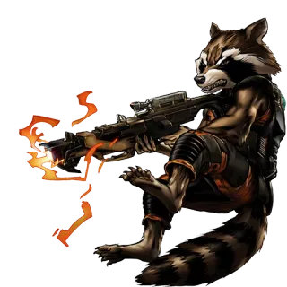 👊 57dff9e5 Rocket Raccoon rocket raccoon, marvel, guardians of the galaxy, wasbeer, geweer, stripboek, superheld telegram sticker