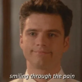 🙂 6f8b511b smiling through the pain улыбка, боль, эмоция, мем telegram sticker