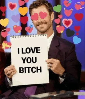 😍 d1da250b I LOVE YOU BITCH любовь, сердце, обидный, юмор, мем telegram sticker