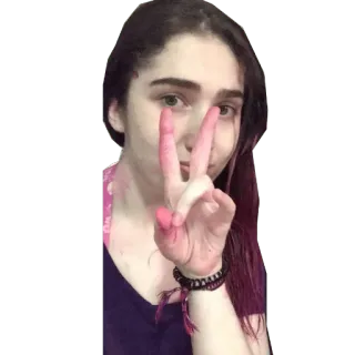✌ b6a639a3 kobieta, znak pokoju, dziewczyna, gest ręki, selfie, portret telegram sticker