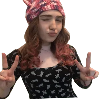 😉 fd6dc2be kobieta, mrugnięcie, znak pokoju, kapelusz, koty, portret telegram sticker