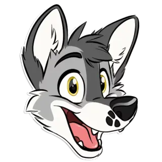 😃 343bafee Furry, Wolf, Cartoon, Vrolijk, Dier, Grijs telegram sticker