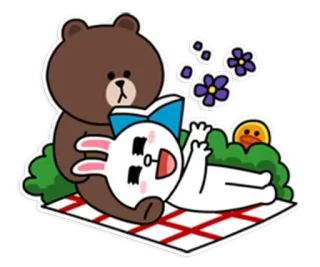 👫 2dc2fdb7 Brown Bär, Hase, entspannend, lesen, niedlich, Cartoon whatsapp sticker