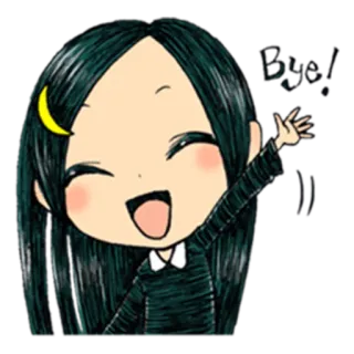 ✋ 615bef76 Bye! мультфильм, девочка, приветствие, пока, машет рукой, дружелюбный whatsapp sticker